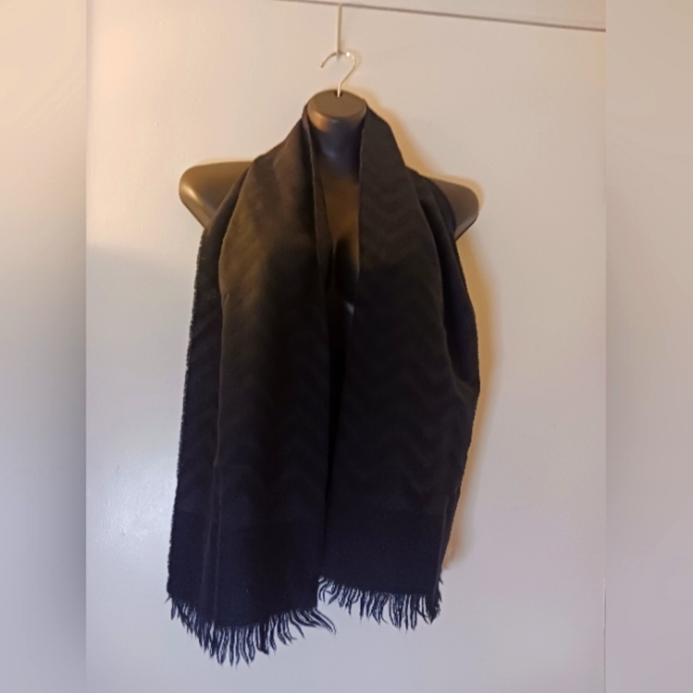 Vintage Accessory Lady Woolmark‎ Pure New Wool Black Scarf 59" Inches